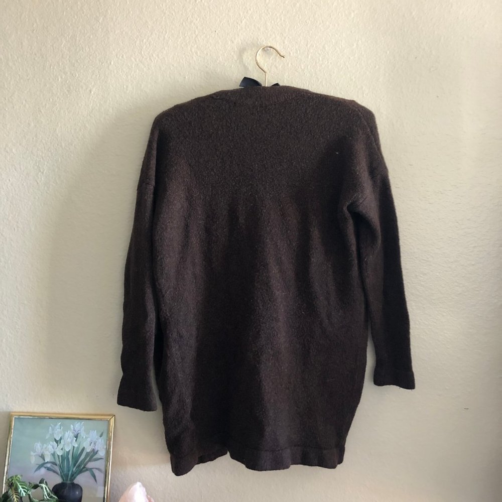 H&M long fleecy dark brown open-front cardigan